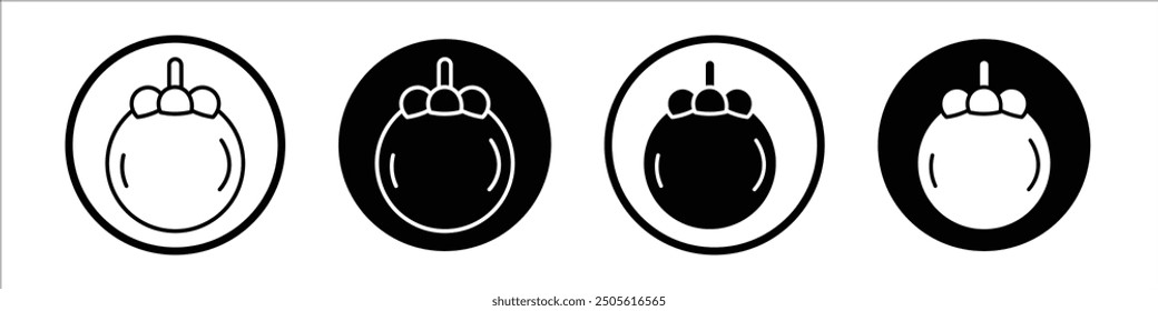 Mangostane Vektorsymbol-Set schwarz gefüllt und umrissen Stil.