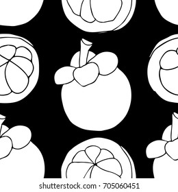 Mangosteen vector illustration. Doodle style. Design icon, print, logo, poster, symbol, decor, textile, paper, card. 