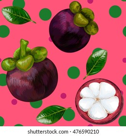 Mangosteen. Vector illustration. mangosteen half with slices.