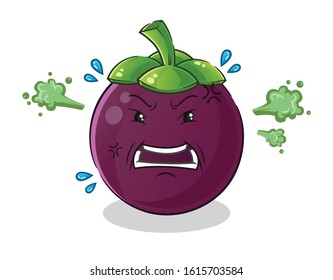 Mangosteen very angry cartoon. cute chibi cartoon mascot vector