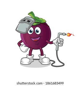  mangosteen welder mascot. cartoon vector