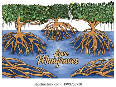Ilustración vectorial del fondo del bosque de manglares. EPS10