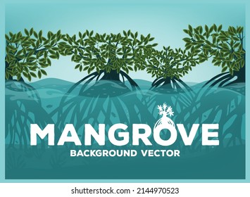 Mangrove Forest in Blue Sea. Background Vector EPS.10