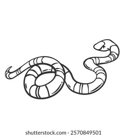 Mangrove snake line icon. Outline hand drawn gold ringed cat snake with rings on skin, vintage sketch of tropical venomous reptile. Nature of swamp, wildlife mascot, simple icon vector illustration