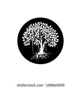 mangrove tree emblem vector with round shape. black and white emblems
