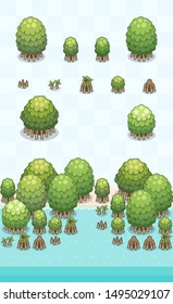 Mangrove tree and it's growth stage for mangrove forest scene on oblique projection. Images are designed to align into square grid for easy game tile-mapping.