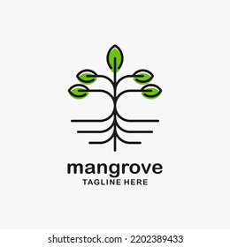 Diseño del logo del árbol de manglares en estilo de línea