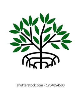 Logo del árbol del manglar, árbol elegante con forma circular. vector aislado