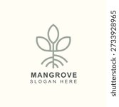 A mangrove tree logo with a simple and elegant line style, suitable for an environmentally conscious community logo or similar logo.
