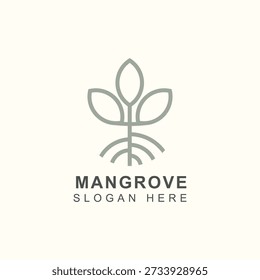 A mangrove tree logo with a simple and elegant line style, suitable for an environmentally conscious community logo or similar logo.