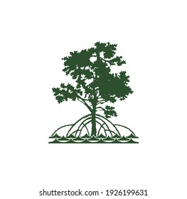 mangrove tree with roots black silhouette vector 