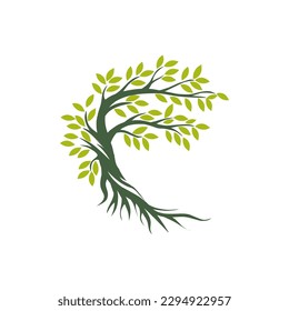 Mangrove tree with roots and green leaves vector illustration.
