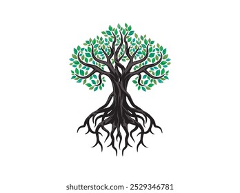 Mangrove tree with roots and green leaves vector illustration.