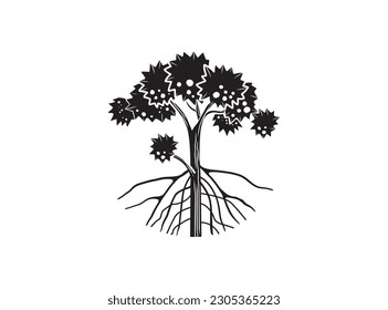 mangrove tree and roots icon vector