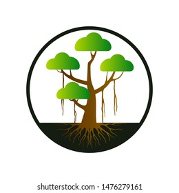 Mangrove Tree and roots logo design vector isolated,  tree with ring around it