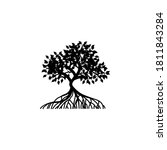 mangrove tree vector silhouette, black and white colors