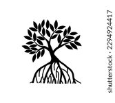mangrove tree vector silhouette, black and white colors
