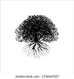 silueta vectorial de árbol de manglar, colores blanco y negro