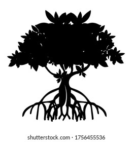 mangrove tree vector silhouette, black and white colors