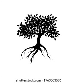 mangrove tree vector silhouette, black and white colors