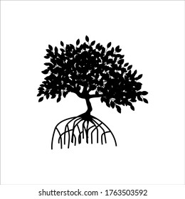 mangrove tree vector silhouette, black and white colors