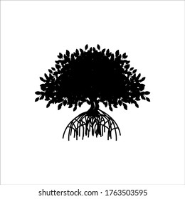 mangrove tree vector silhouette, black and white colors
