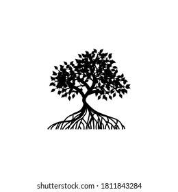 mangrove tree vector silhouette, black and white colors