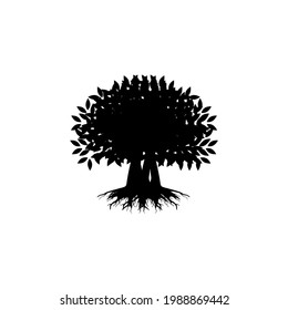 Mangrove tree vector silhouette, black and white colors
