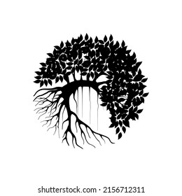 mangrove tree vector silhouette, black and white colors