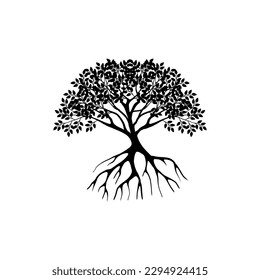 mangrove tree vector silhouette, black and white colors