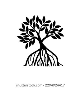 mangrove tree vector silhouette, black and white colors