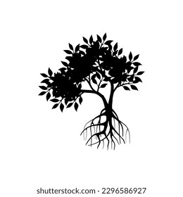 mangrove tree vector silhouette, black and white colors