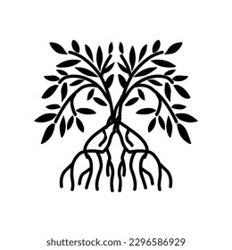 mangrove tree vector silhouette, black and white colors