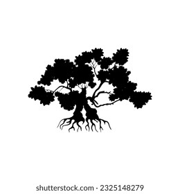 mangrove tree vector silhouette, black and white colors
