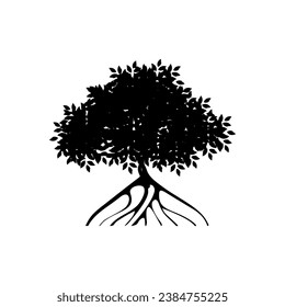 mangrove tree vector silhouette, black and white colors