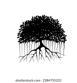 mangrove tree vector silhouette, black and white colors