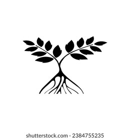 mangrove tree vector silhouette, black and white colors