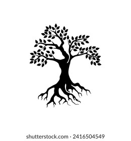 mangrove tree vector silhouette, black and white colors