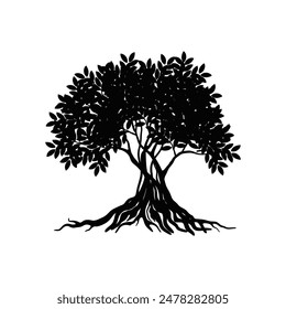 mangrove tree vector silhouette, black and white colors