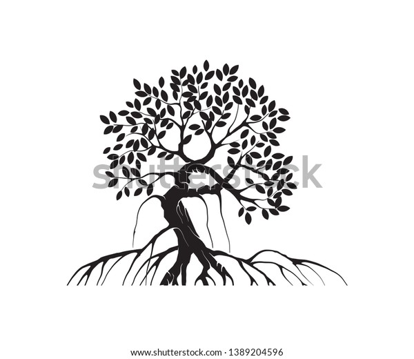 mangrove\
tree vector silhouette, black and white\
colors