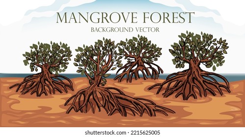Mangroves grow on the coast of the sea. Background Vector EPS 10