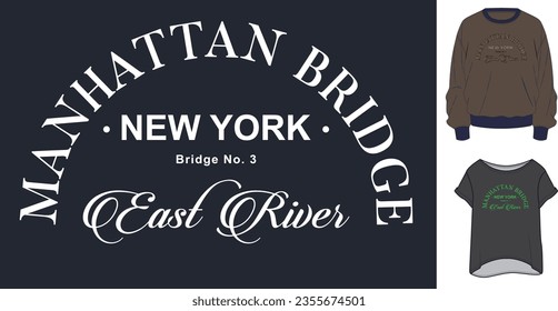 manhattan bridge typography slogan vintage new york city east river  text print t-shirt design