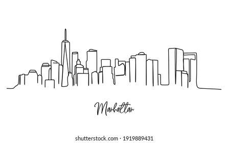 Manhattan City Of The USA Skyline - Continuous One Line Drawing