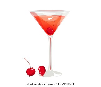 Manhattan cocktail, an alcoholic drink with cherries. Vector illustration .The concept of drinks.