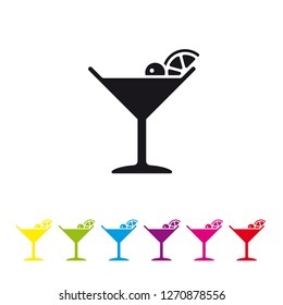 manhattan cocktail with cherry and lemon slice vector icon. Alcoholic beverage symbol in black and six color variations. 