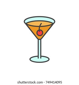 Manhattan cocktail flat line colored icon.