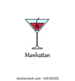 Manhattan cocktail flat outline colorful icon