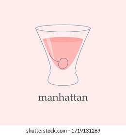 Manhattan Cocktailglas mit KirschVektorgrafik. Design-Element, Poster mit Alkohol