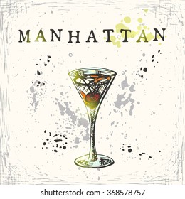 Manhattan cocktail. Hand drawn vector illustration.