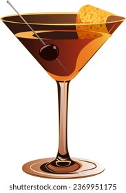 Manhattan-Cocktail-Illustration auf ebene Vektorgrafik, Poster-Stil